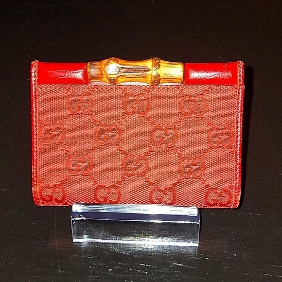 RARE Authentic Gucci Bamboo Red Card Holder - Picture 1 of 10